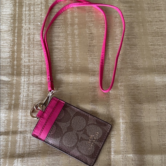 Coach Handbags - Coach Pink and Brown Signature ID Holder